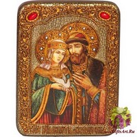Подарочная икона &quot;Петр и Февронья&quot; на мореном дубе