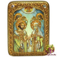 Подарочная икона &quot;Петр и Февронья&quot; на мореном дубе