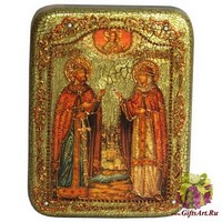 Подарочная икона &quot;Петр и Февронья&quot; на мореном дубе
