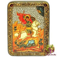 Подарочная икона &quot;Чудо святого Георгия о змие&quot; на мореном дубе