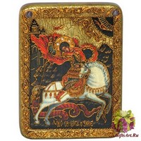 Подарочная икона &quot;Чудо святого Георгия о змие&quot; на мореном дубе