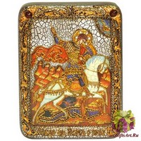 Подарочная икона &quot;Чудо святого Георгия о змие&quot; на мореном дубе