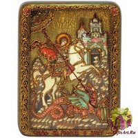 Подарочная икона &quot;Чудо святого Георгия о змие&quot; на мореном дубе