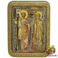 Подарочная икона &quot;Святые равноапостольные Константин и Елена&quot; на мореном дубе