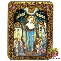 Подарочная икона Божией Матери «Всех Скорбящих Радость с грошиками» на мореном дубе