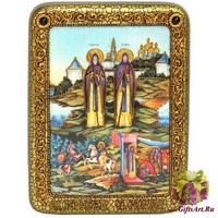 Подарочная икона &quot;Святые преподобные Александр (Пересвет) и Андрей (Ослябя) Радонежские&quot; на мореном дубе