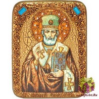 Подарочная икона &quot;Святитель Николай, архиепископ Мир Ликийский (Мирликийский), чудотворец&quot; на мореном дубе