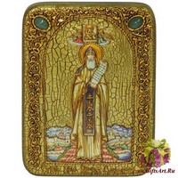 Подарочная икона &quot;Преподобный Никита Столпник, Переславский чудотворец&quot; на мореном дубе