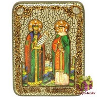 Подарочная икона &quot;Петр и Февронья&quot; на мореном дубе