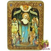 Подарочная икона Божией Матери «Всех Скорбящих Радость с грошиками» на мореном дубе
