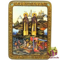 Подарочная икона &quot;Святые преподобные Александр (Пересвет) и Андрей (Ослябя) Радонежские&quot; на мореном дубе