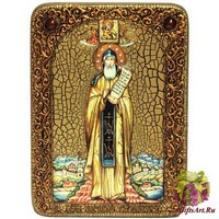 Подарочная икона &quot;Преподобный Никита Столпник, Переславский чудотворец&quot; на мореном дубе