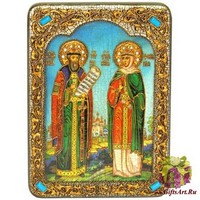 Подарочная икона &quot;Петр и Февронья&quot; на мореном дубе