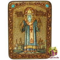 Подарочная икона &quot;Святитель Алексий, митрополит Московский и всея России чудотворец&quot; на мореном дубе