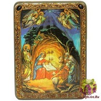 Подарочная икона &quot;Рождество Господа Бога и Спаса нашего Иисуса Христа&quot; на мореном дубе