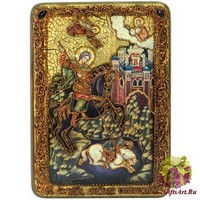 Подарочная икона &quot;Чудо вмч. Димитрия Солунского о царе Калояне&quot; на мореном дубе