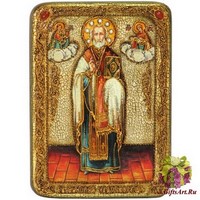 Подарочная икона &quot;Святитель Николай, архиепископ Мир Ликийский (Мирликийский), чудотворец&quot; на мореном дубе