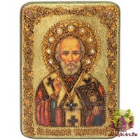 Подарочная икона &quot;Святитель Николай, архиепископ Мир Ликийский (Мирликийский), чудотворец&quot; на мореном дубе