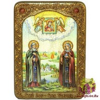 Подарочная икона &quot;Петр и Февронья&quot; на мореном дубе