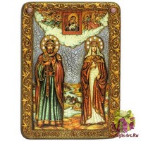Подарочная икона &quot;Петр и Февронья&quot; на мореном дубе