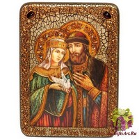 Подарочная икона &quot;Петр и Февронья&quot; на мореном дубе
