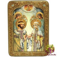 Подарочная икона &quot;Петр и Февронья&quot; на мореном дубе