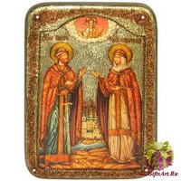 Подарочная икона &quot;Петр и Февронья&quot; на мореном дубе