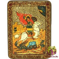 Подарочная икона &quot;Чудо святого Георгия о змие&quot; на мореном дубе