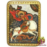 Подарочная икона &quot;Чудо святого Георгия о змие&quot; на мореном дубе