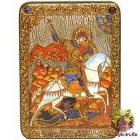 Подарочная икона &quot;Чудо святого Георгия о змие&quot; на мореном дубе