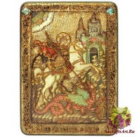 Подарочная икона &quot;Чудо святого Георгия о змие&quot; на мореном дубе