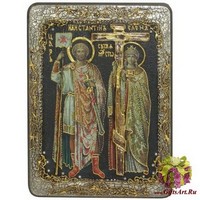 Подарочная икона &quot;Святые равноапостольные Константин и Елена&quot; на мореном дубе
