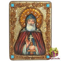 Подарочная икона &quot;Преподобный Илия Муромец, Печерский&quot; на мореном дубе