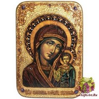 Большая подарочная икона &quot;Образ Казанской Божией Матери&quot; на мореном дубе