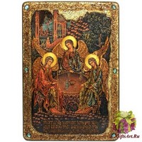 Большая подарочная икона &quot;Троица&quot; на мореном дубе