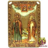 Большая подарочная икона &quot;Петр и Февронья&quot; на мореном дубе