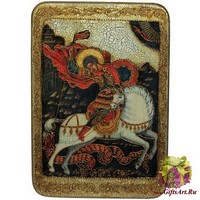 Подарочная икона &quot;Чудо святого Георгия о змие&quot; на мореном дубе