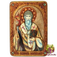 Большая икона &quot;Святитель Спиридон Тримифунтский&quot; на мореном дубе