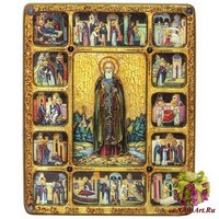 Большая подарочная икона &quot;Преподобный Сергий Радонежский чудотворец&quot; с житийными клеймами на мореном дубе