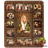 Большая подарочная икона &quot;Блаженная старица Матрона Московская&quot; с житийными клеймами на мореном дубе