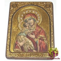 Живописная икона &quot;Образ Владимирской Божьей Матери&quot; на мореном дубе