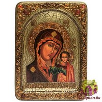 Живописная икона &quot;Образ Казанской Божьей Матери&quot; на кипарисе