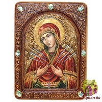 Живописная икона &quot;Образ Божией Матери &quot;Умягчение злых сердец&quot; на кипарисе