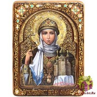 Живописная икона &quot;Святая Равноапостольная княгиня Ольга&quot; на кипарисе