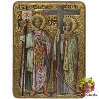 Живописная икона &quot;Святые равноапостольные Константин и Елена&quot; на кипарисе