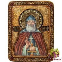 Живописная икона &quot;Преподобный Илия Муромец, Печерский&quot; на кипарисе