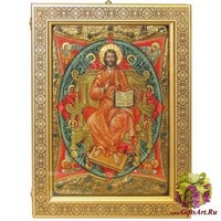 Живописная икона &quot;Спас в Силах&quot; на кипарисе в березовом киоте