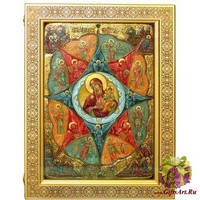 Живописная икона Божией матери &quot;Неопалимая купина&quot; на кипарисе в березовом киоте
