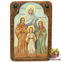 Живописная икона &quot;Вера, Надежда, Любовь и мать их София&quot; на кипарисе