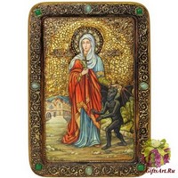 Живописная икона &quot;Святая великомученица Марина (Маргарита) Антиохийская&quot; на кипарисе